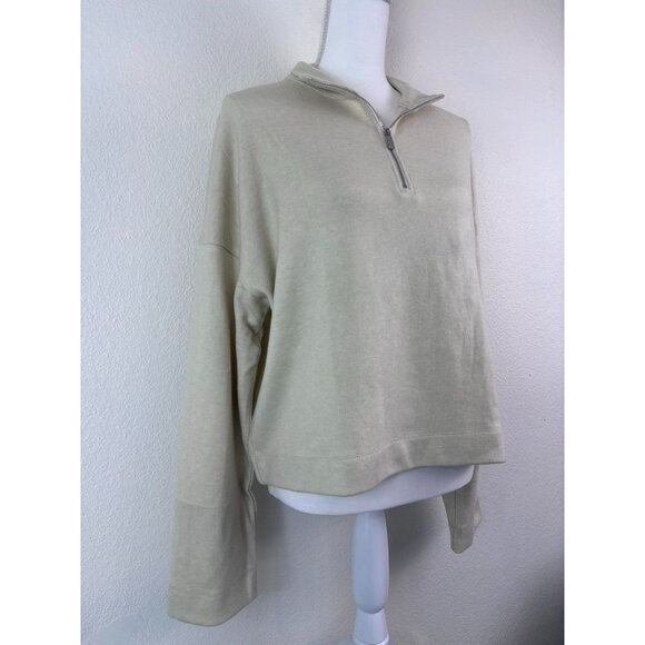 Madewell women's large cream quarter zip pullover‎ top oversized casual stretch - Picture 2 of 7